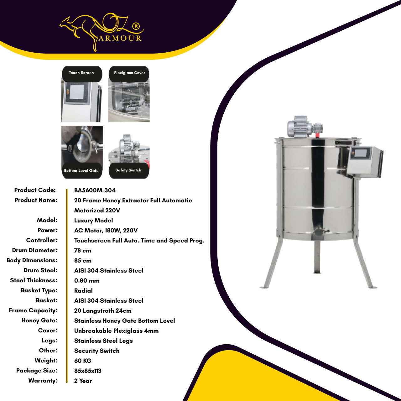 OZ ARMOUR 20 Frames Electric Honey Extractor