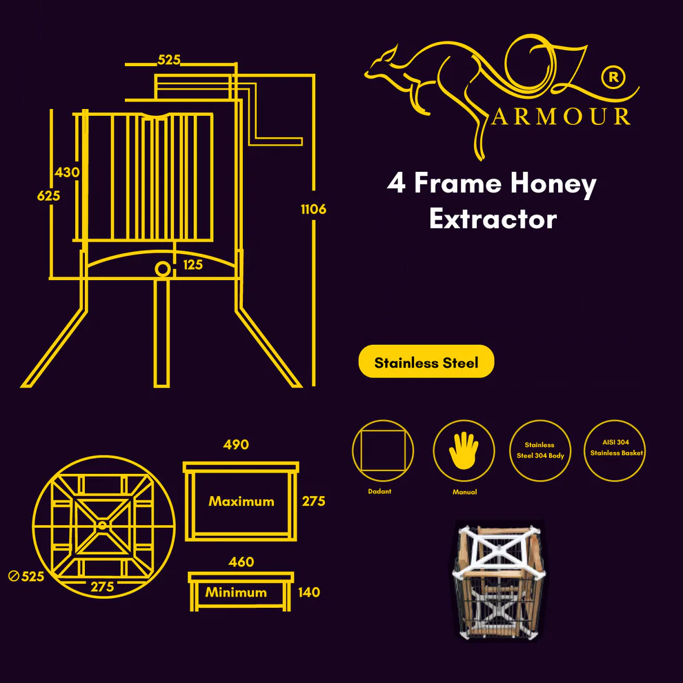 OZ ARMOUR 4 Frames Manual Honey Extractor