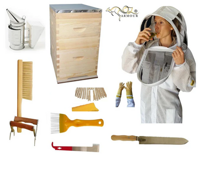 Beekeeping Starter Kit 3 New Zealand Pine Beehive Tools & 3 Layer Mesh Suit