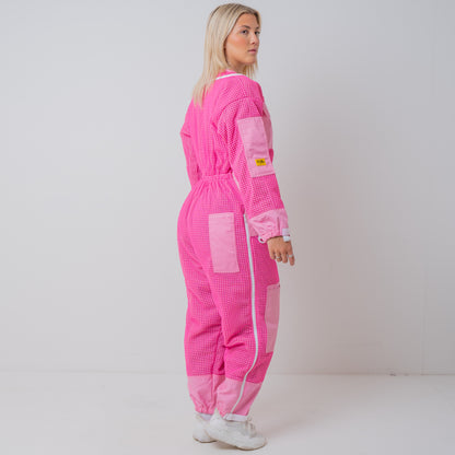 PINK OZ ARMOUR 3 Layer Mesh Ventilated Beekeeping Suit With Round Hat Veil