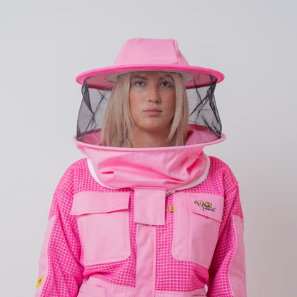 PINK OZ ARMOUR 3 Layer Mesh Ventilated Beekeeping Suit With Round Hat Veil