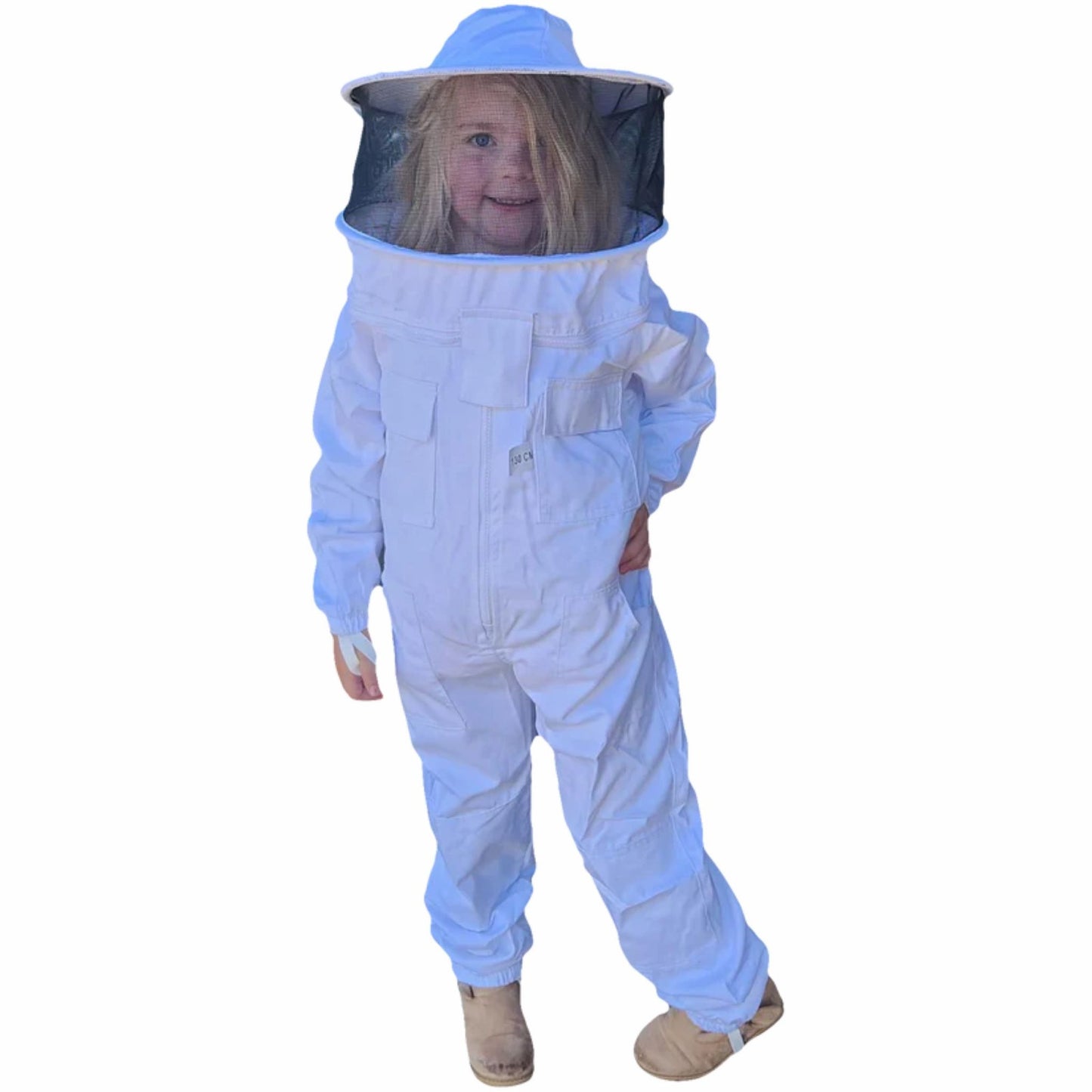 White Poly Cotton Children's Beekeeping Suits With Round Brim Hat