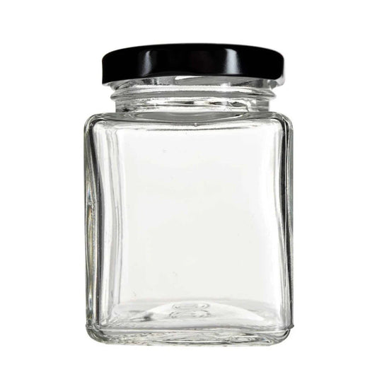 190-200 ml Square Glass Jars Honey Containers Black/ White Lid