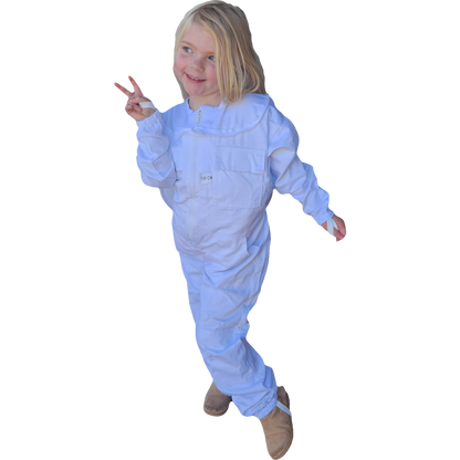 White Poly Cotton Children's Beekeeping Suits With Round Brim Hat