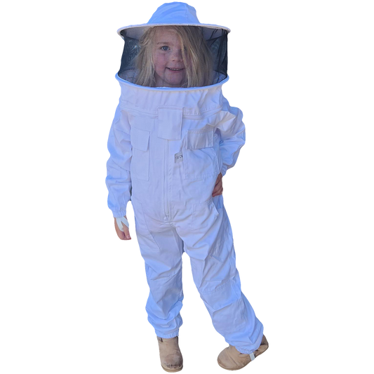 White Poly Cotton Children's Beekeeping Suits With Round Brim Hat