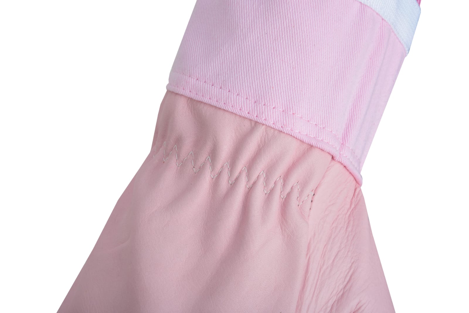 Close-up details highlighting the craftsmanship of OZ ARMOUR Pink Cow Hide Ventilated Gloves.