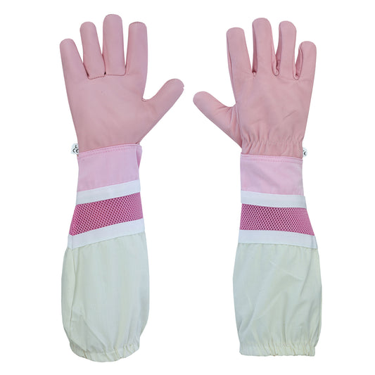 OZ ARMOUR Pink Cow Hide Ventilated Gloves providing superior protection during use., Children's Beekeeping Gloves, Kids' Pink Cow Hide Gloves, Ventilated Beekeeping Gloves, Protective Beekeeping Gear for Kids, Durable Children's Gloves, Safety Gloves for Kids, OZ ARMOUR Kids' Beekeeping, Child-Sized Beekeeping Gloves, Comfortable Kids' Gloves, Youth Beekeeping Apparel