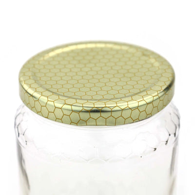 375 ml round glass jars with a unique honeycomb pattern, set of 24, perfect for canning, gifting, and kitchen organization.