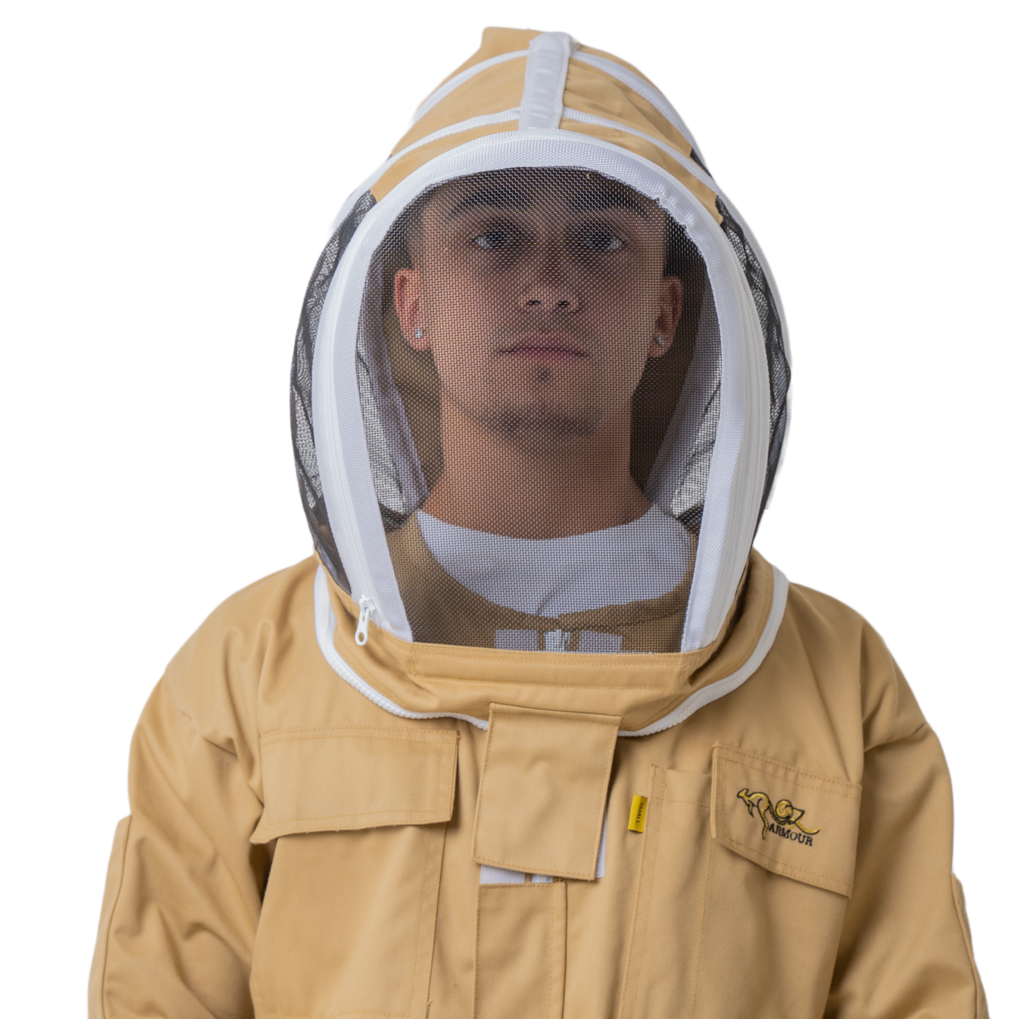 Khaki poly cotton beekeeping suit with fencing veil