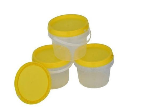 Honey Containers PET Beekeeping, 1kg Honey Bucket, Tamper Evident Containers, Food Grade Polypropylene, BPA-Free Storage Pails, Clear Pail with Yellow Lid, Secure Honey Storage, Bulk Packaging Solutions, Kitchen Organization, Free Shipping Containers