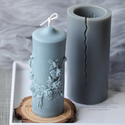 16cm Carved Cylinder Shape Silicone Candle Mould