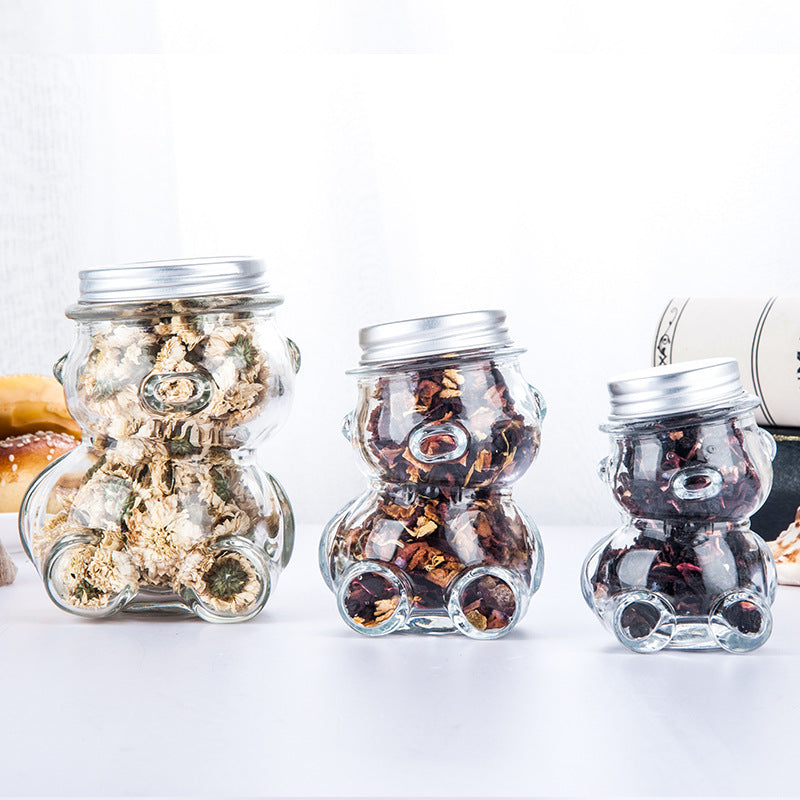 Premium Quality Teddy Bear Glass Jars 300 ML with Hat style Lid