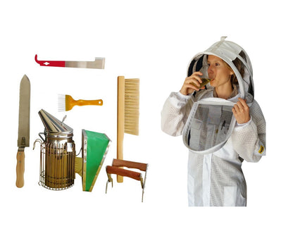 Beekeeping Starter Kit 4 with Three Layer Mesh Beekeeping Suit