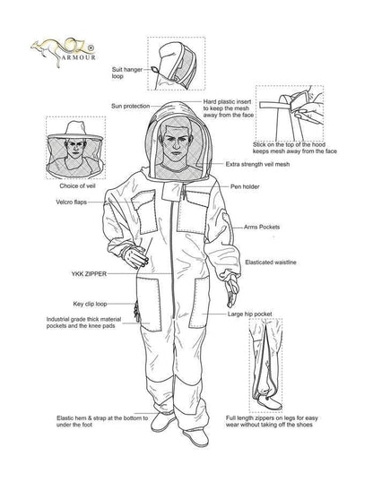 OZ ARMOUR 3 Layer Mesh Ventilated Beekeeping Suit With Fencing Veil,Beekeeping,beekeeping gear,oz armour