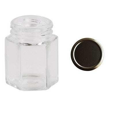 180 ml Hexagonal Glass Jars Honey Containers Golden Lids - Beekeeping Gear