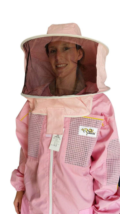 Pink Poly Cotton Semi Ventilated Beekeeping Suit With Round Hat Veil