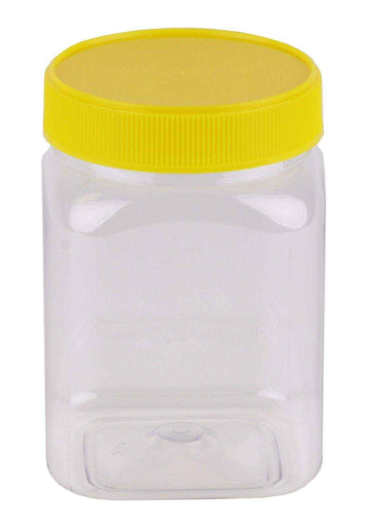 Square Plastic Honey Containers, 250g Square Honey Containers, Food Grade PET Jars, BPA-Free Plastic Storage, Clear Honey Jars, Yellow Lid Containers, Secure Storage Solutions, Kitchen Organization, Bulk Honey Packaging, Anti-Theft Honey Containers, PET Plastic Jars