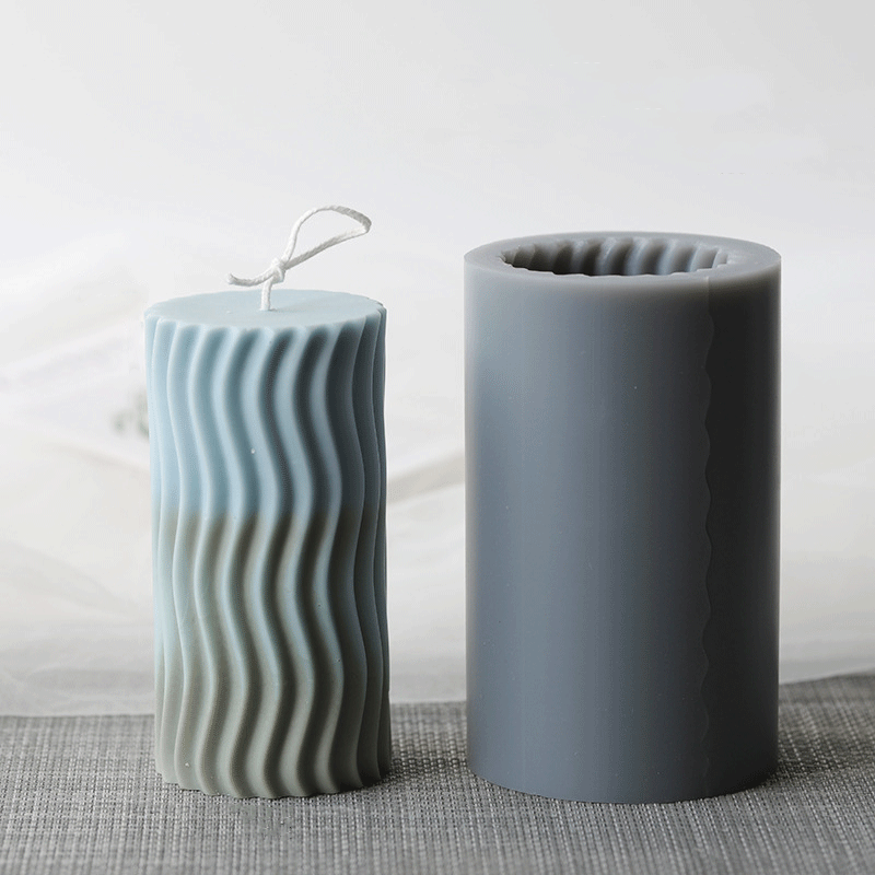 Waves Shape Cylinder Silicone Candle Mould - Height 12 cm