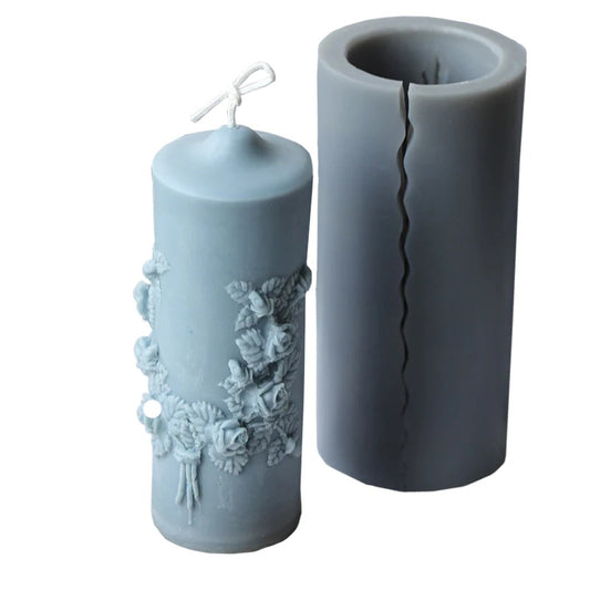 16cm Carved Cylinder Shape Silicone Candle Mould