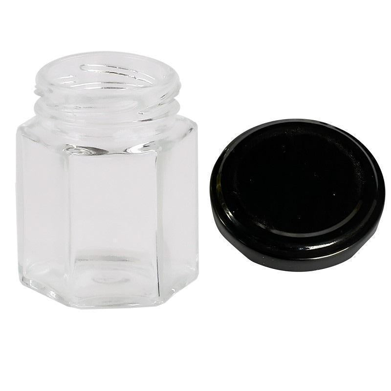 380 ml Hexagonal Glass Jars Honey Containers With Black Lids